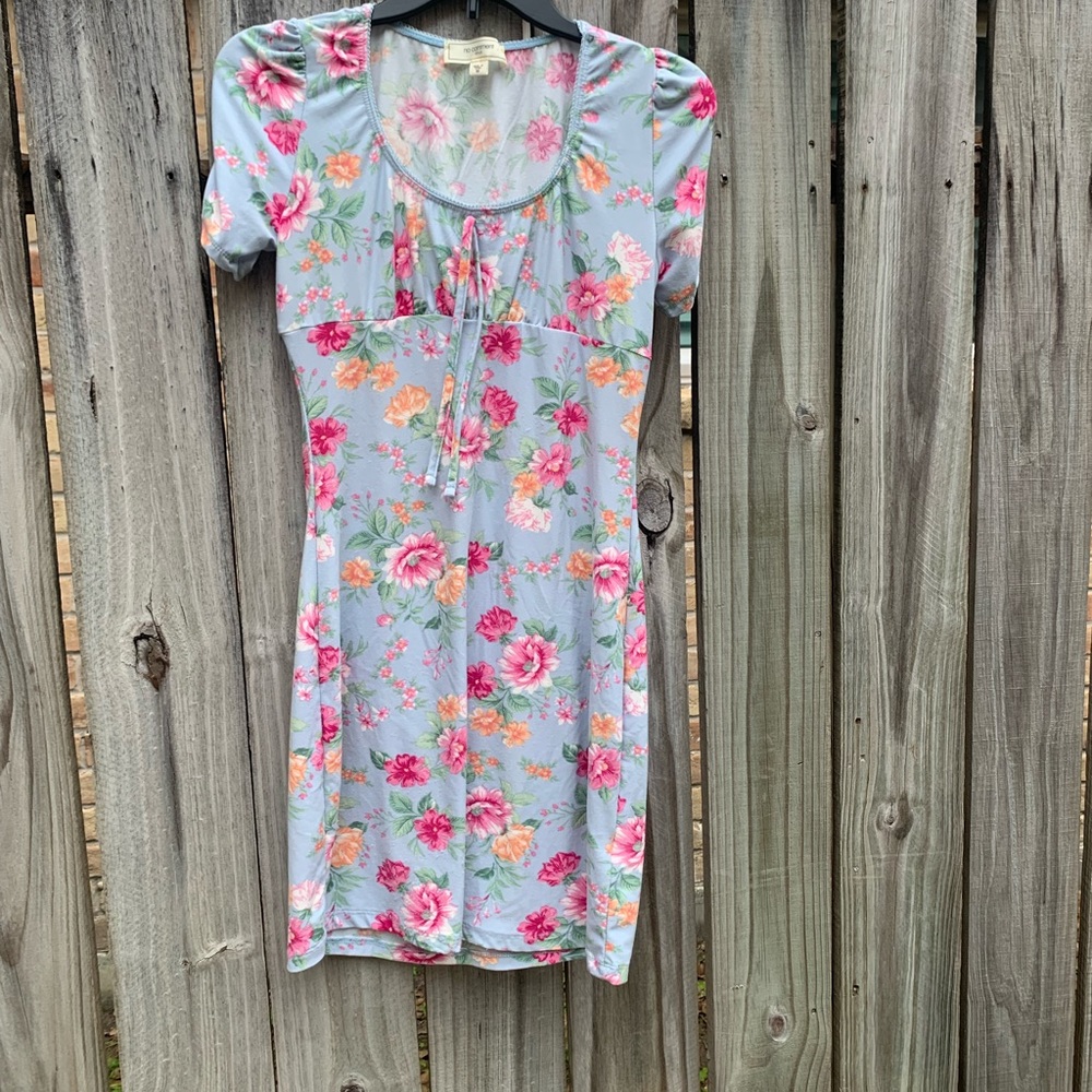 Baby blue pink flowers dress